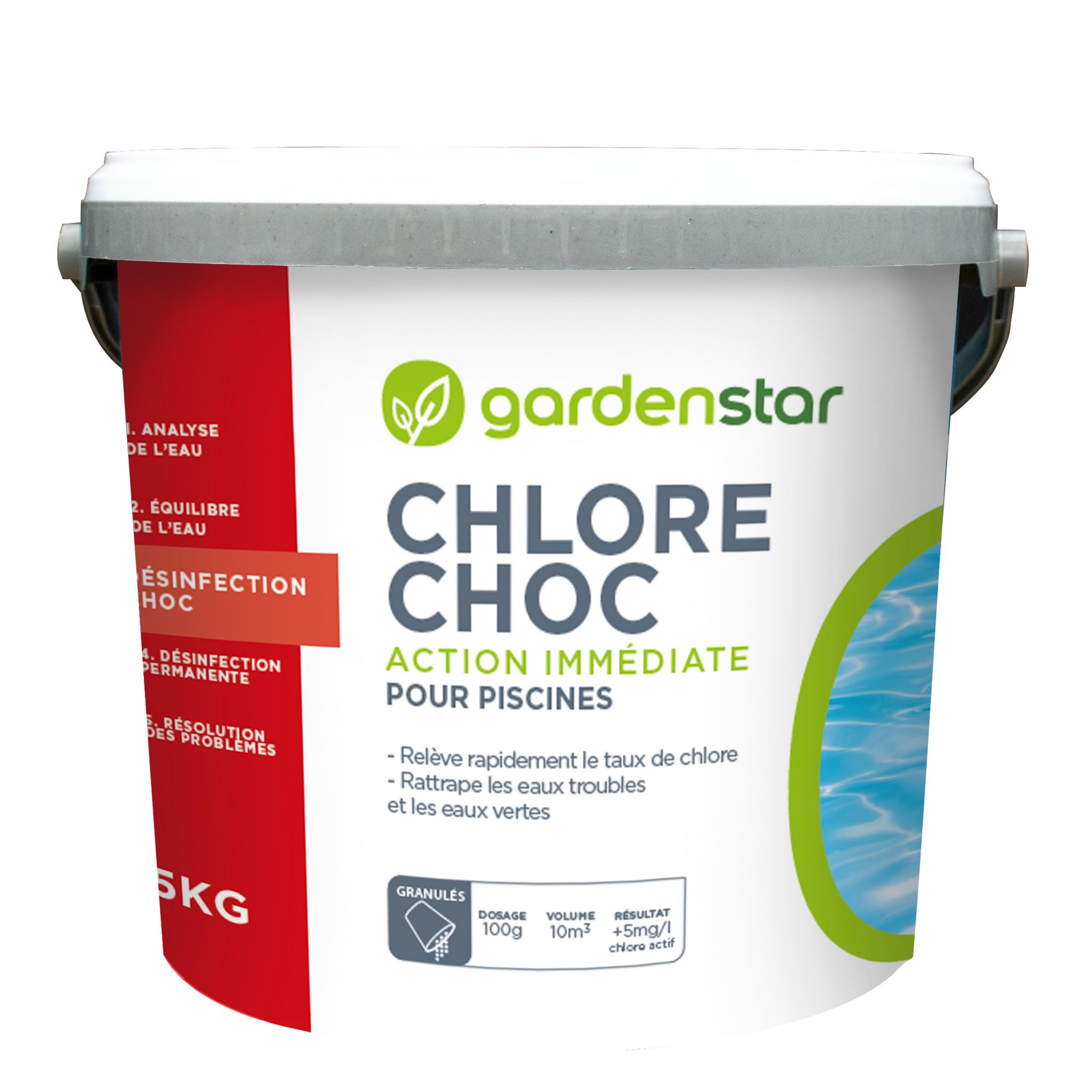 GARDENSTAR Chlore choc à action immédiate pour piscines 5KG