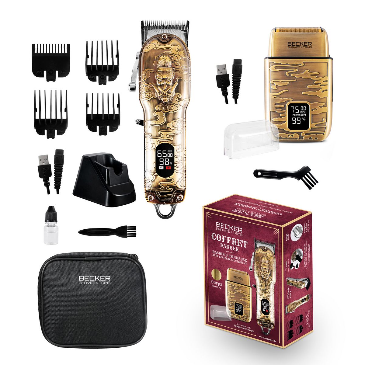 BECKER SHAVES & TRIMS Kit tondeuse et rasoir sans fil BARBER LAB2 - Or