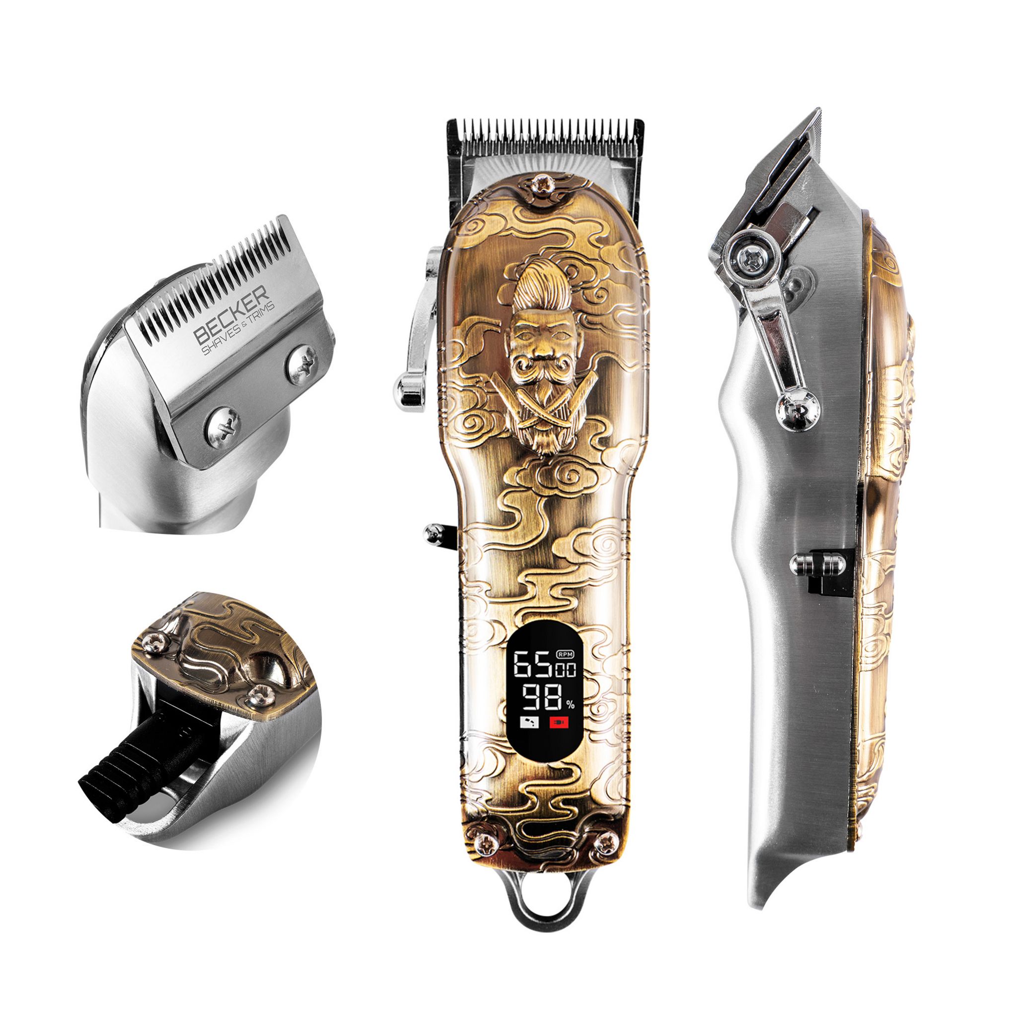 Voir la diapositive 7 : BECKER SHAVES & TRIMS Kit tondeuse et rasoir sans fil BARBER LAB2 - Or