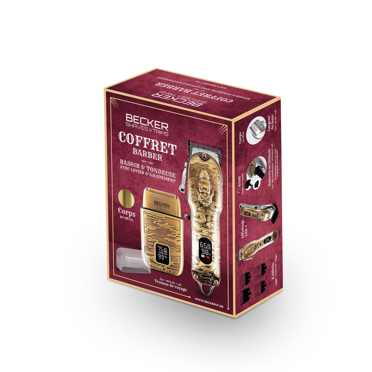 BECKER SHAVES & TRIMS Kit tondeuse et rasoir sans fil BARBER LAB2 - Or