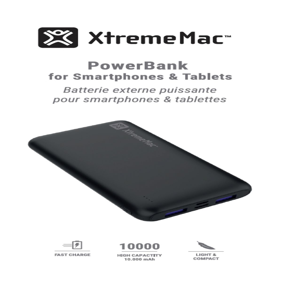 EXTREMEMAC Batterie externe puissante et compacte de 10 KmAH - Noir