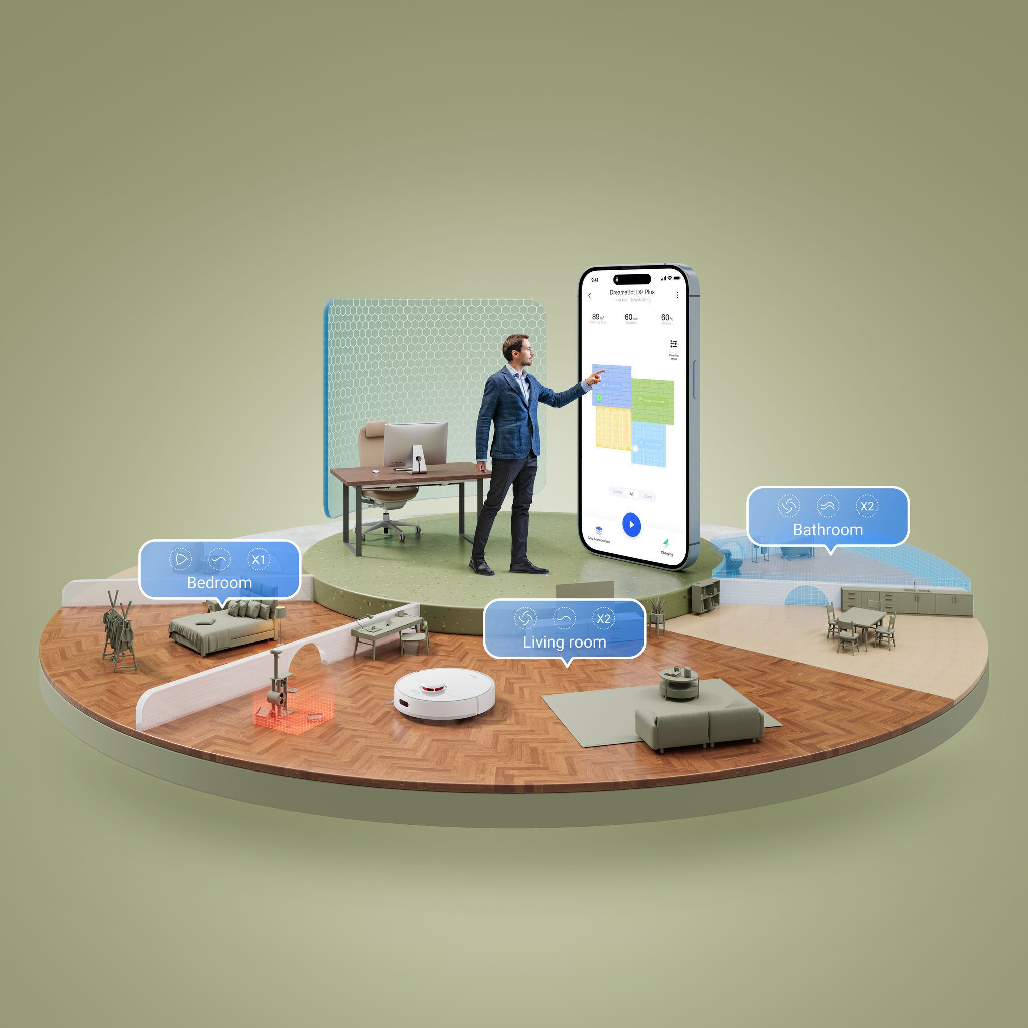 Voir la diapositive 12 : DREAME Aspirateur robot laveur D9 PLUS - Blanc