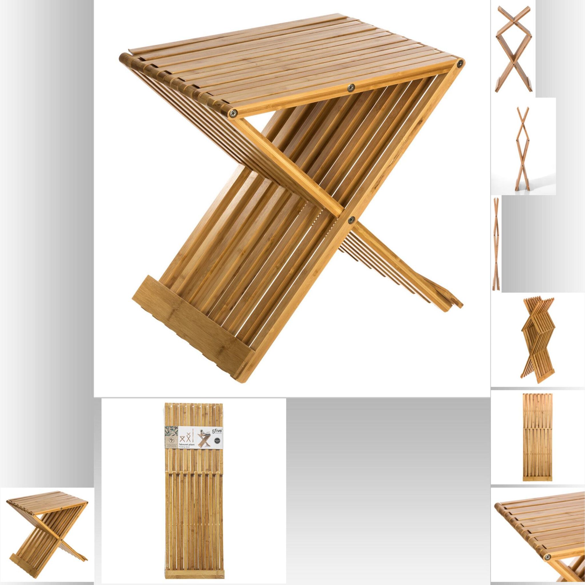 Tabouret pliant en bambou marron