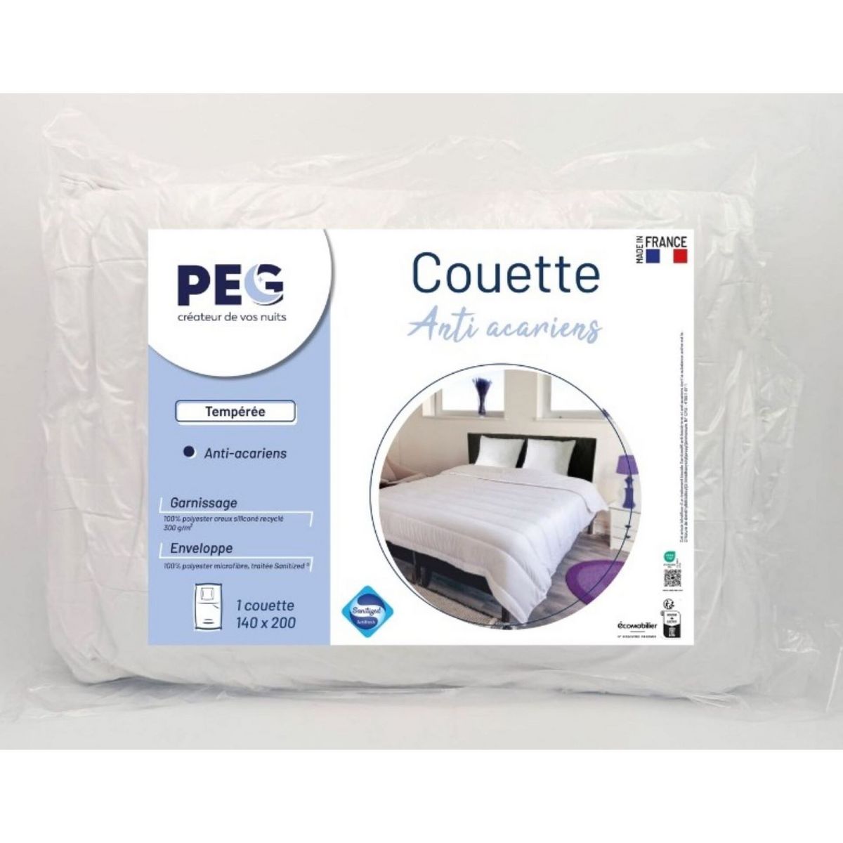 Couette tempérée en microfibre anti acariens 300g/m²