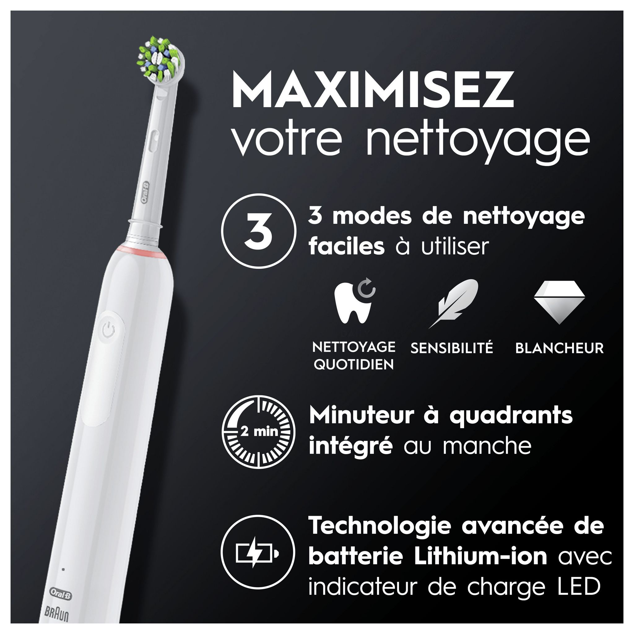 Voir la diapositive 4 : ORAL-B Brosse à dents électrique PRO3500 - Blanc