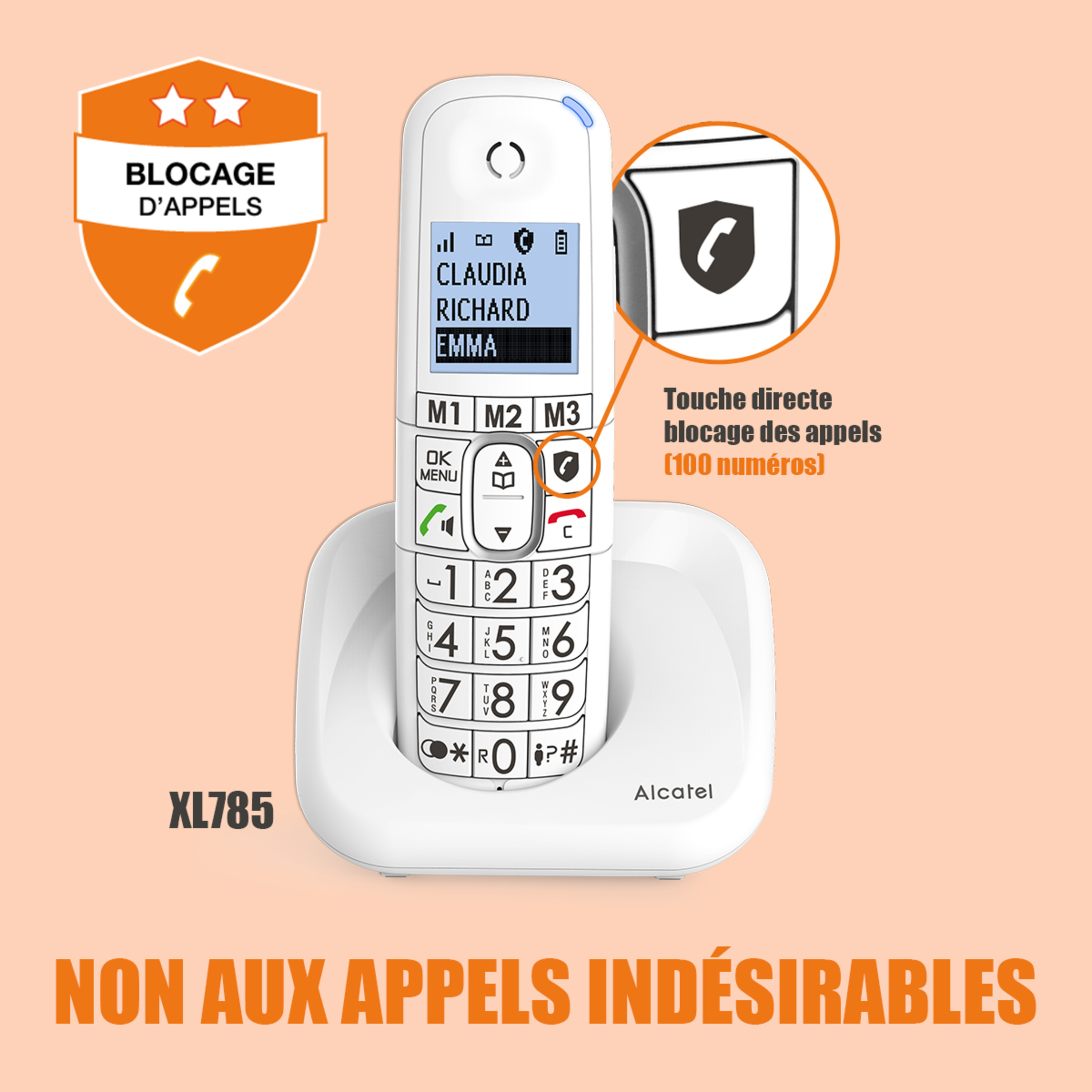 Voir la diapositive 4 : ALCATEL Téléphone fixe sans fil avec répondeur XL785 Duo - Blanc