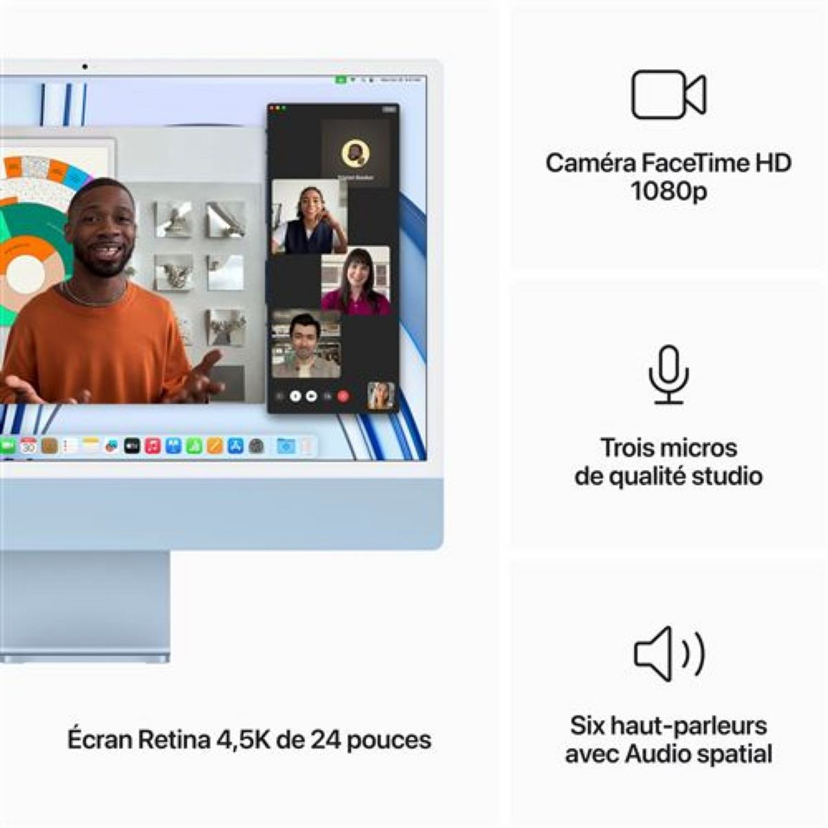 APPLE iMac 24" écran rétina 4,5K 256 Go SSD 8 Go RAM Puce M3 - Bleu