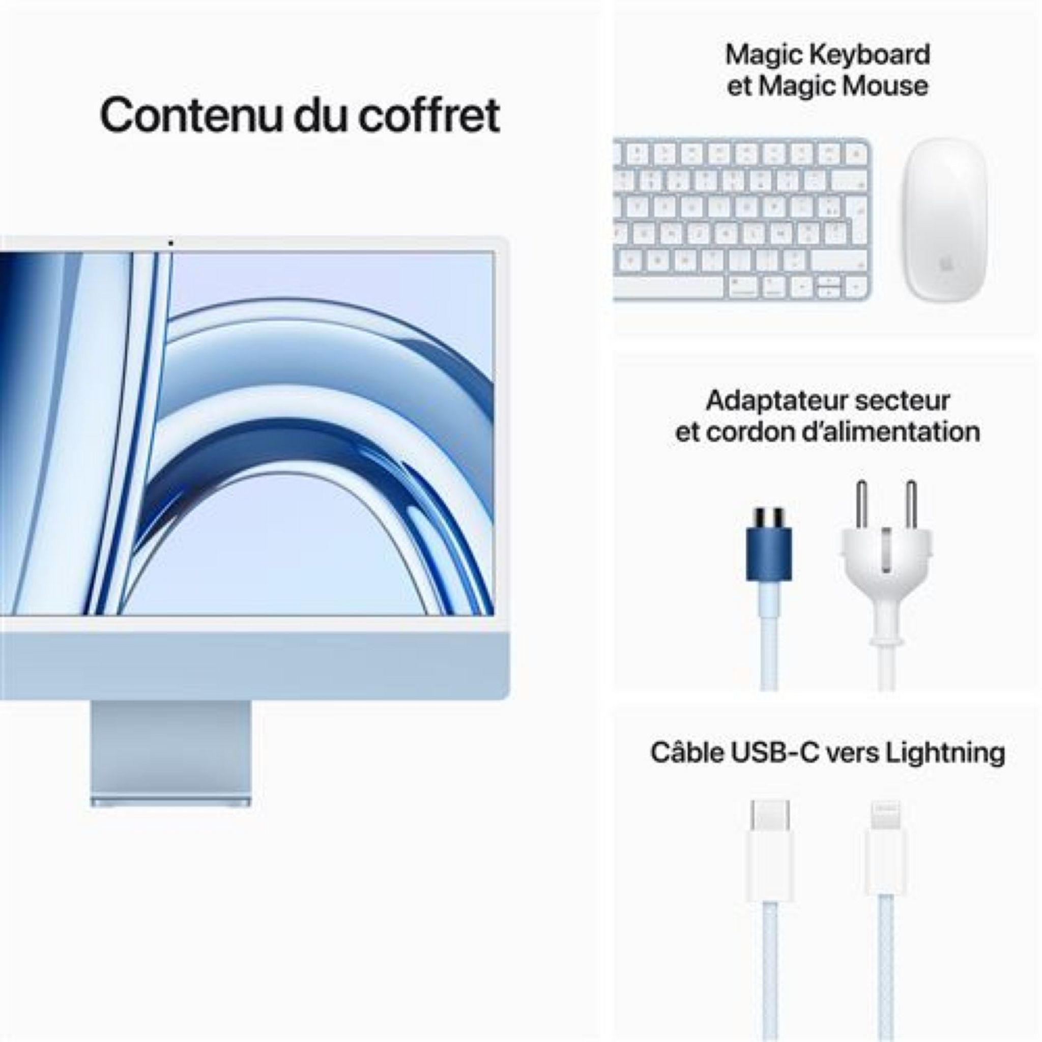 Voir la diapositive 9 : APPLE iMac 24" écran rétina 4,5K 256 Go SSD 8 Go RAM Puce M3 - Bleu