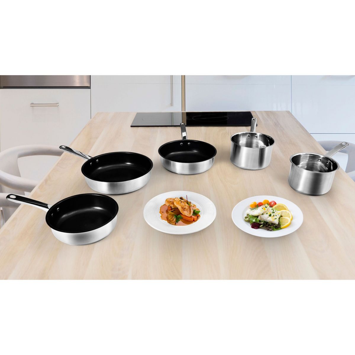 DURAND DUPONT Batterie de cuisine 5 pièces inox tous feux dont induction revêtement anti adhésif