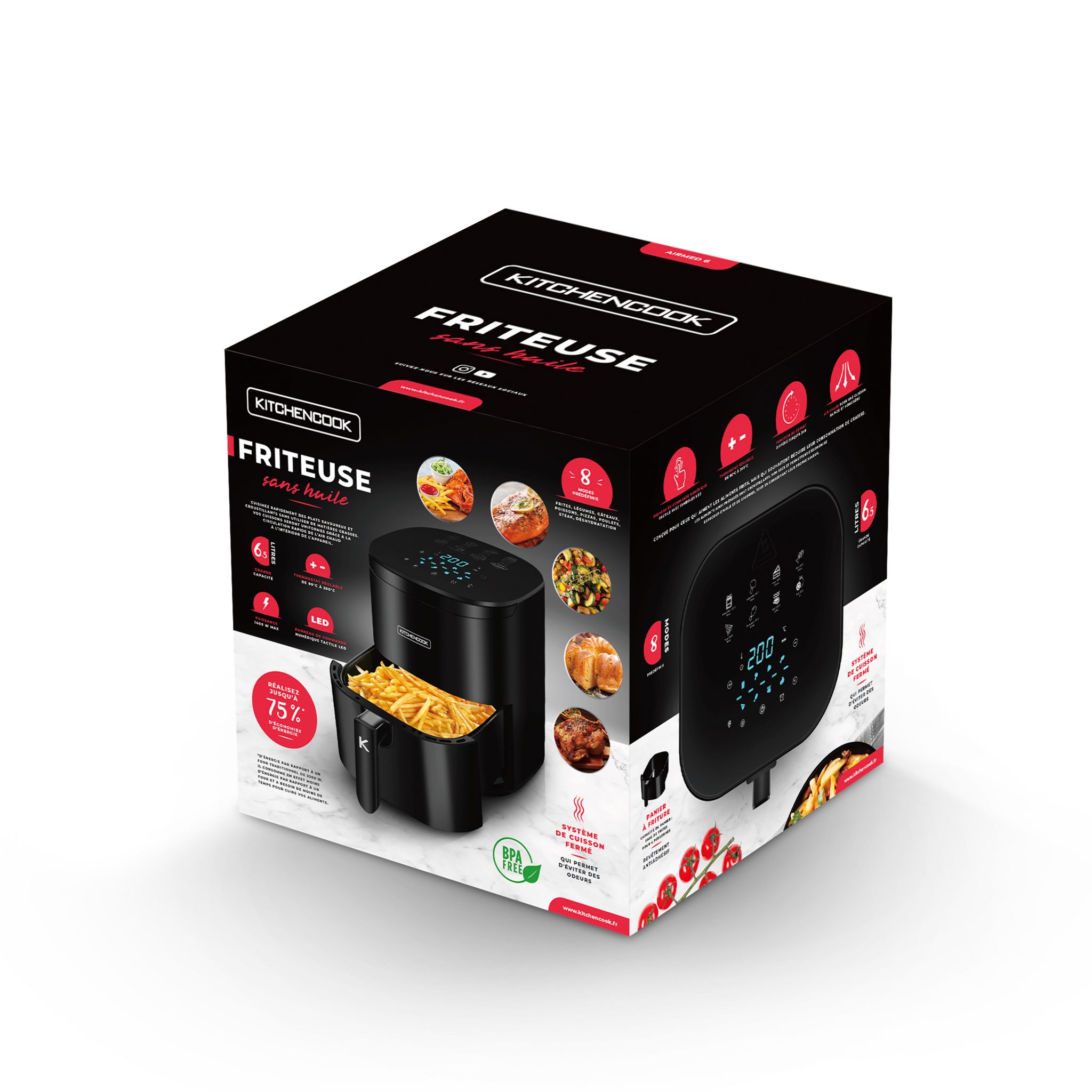 Voir la diapositive 9 : KITCHENCOOK Friteuse sans huile à air chaud AIRMED 6 - Noir