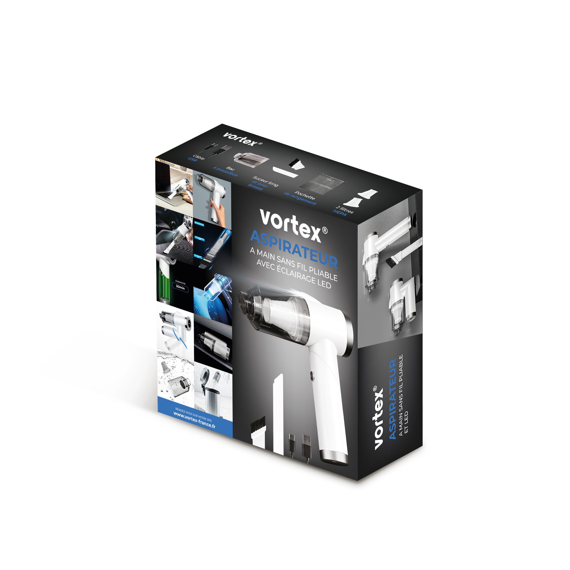 Voir la diapositive 2 : VORTEX Aspirateur à main CRC90 - Blanc