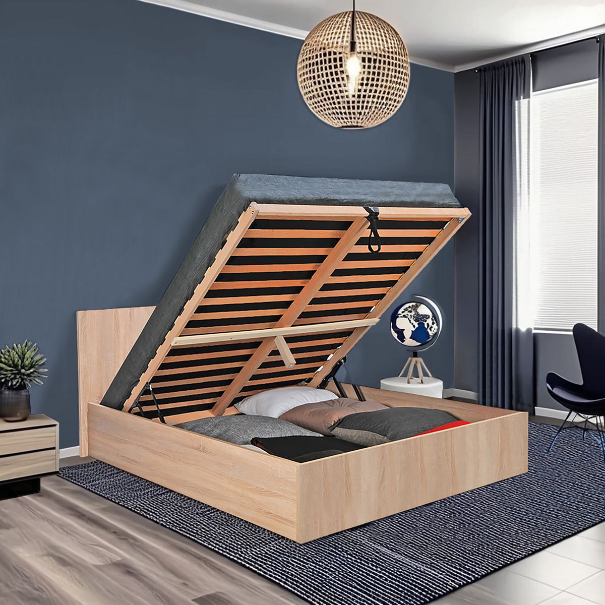 Lit coffre avec sommier relevable et tête de lit 180x200 cm BARCELONA