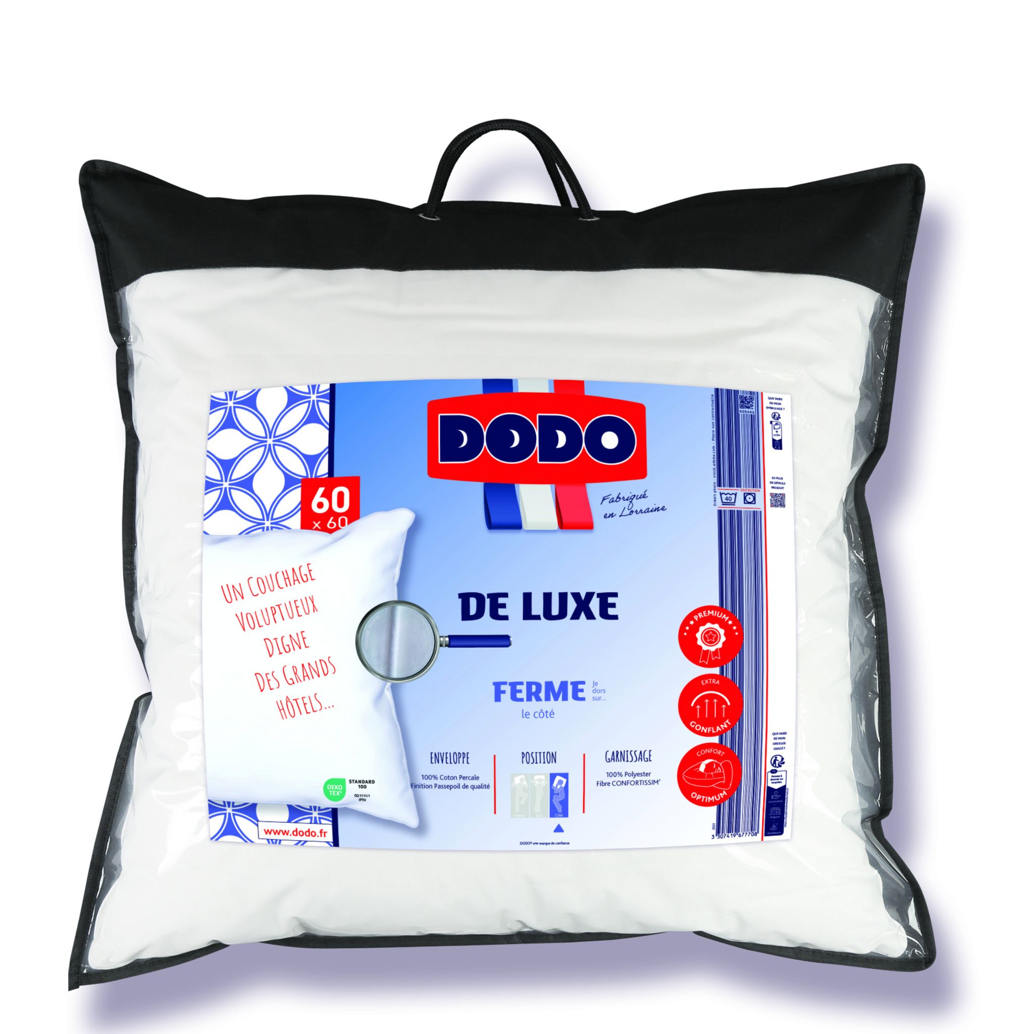 Voir la diapositive 1 : DODO Oreiller confort ferme en coton percale DE LUXE