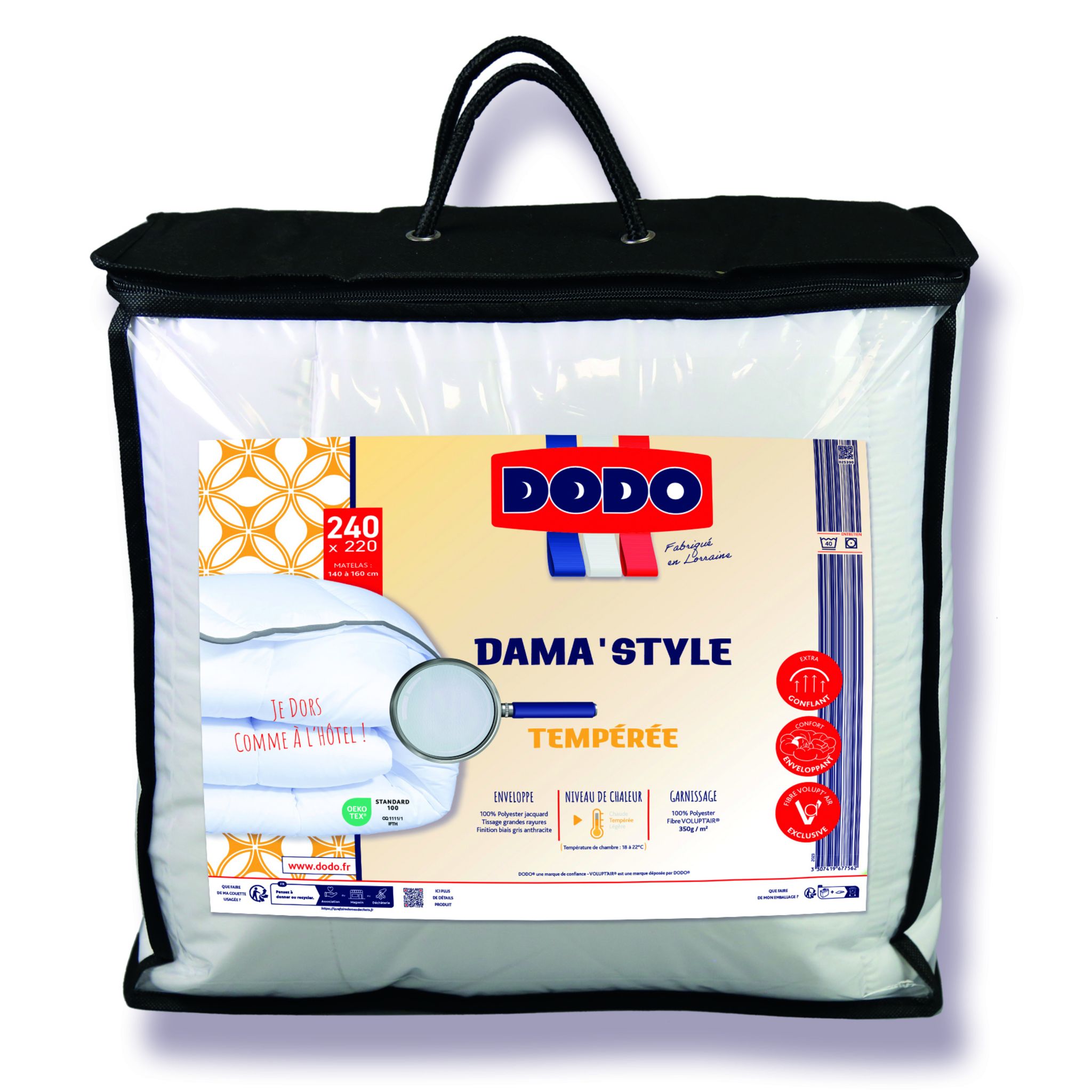 Couette tempérée DAMA'STYLE 350 g/m². Coloris disponibles : Blanc