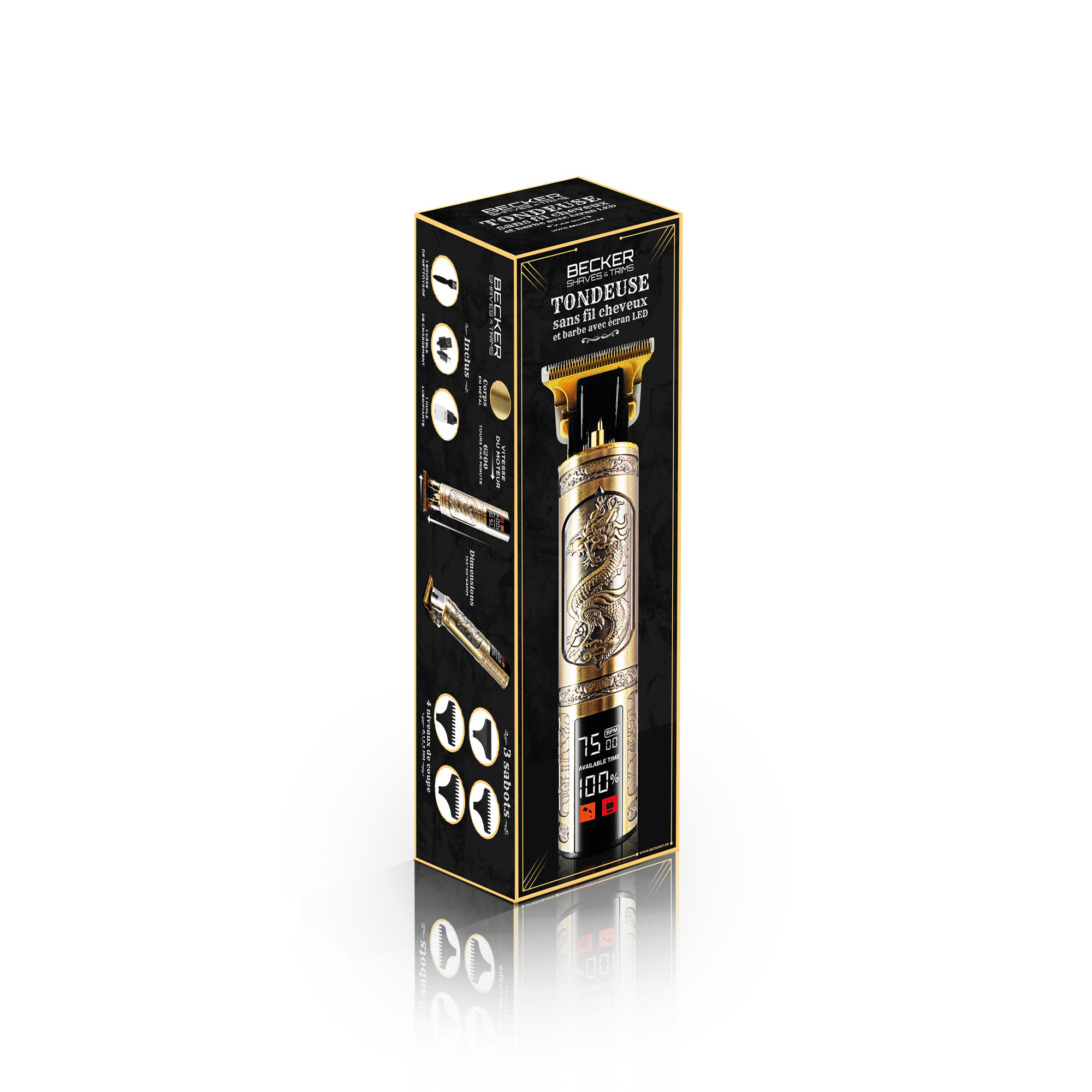 Voir la diapositive 6 : BECKER SHAVES & TRIMS Tondeuse cheveux et barbe DRAGON - Or