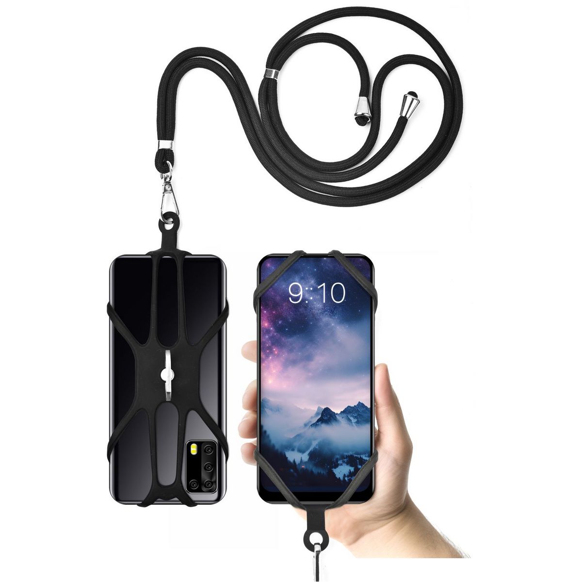 QILIVE Étui en silicone + bandoulière - Noir