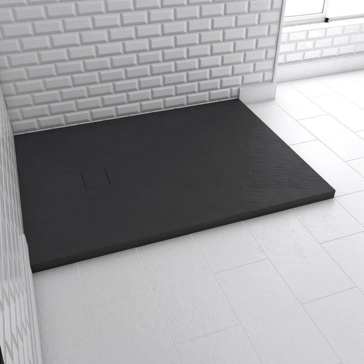 AURLANE Receveur de douche rectangle 90x120 cm finition ardoise - Noir