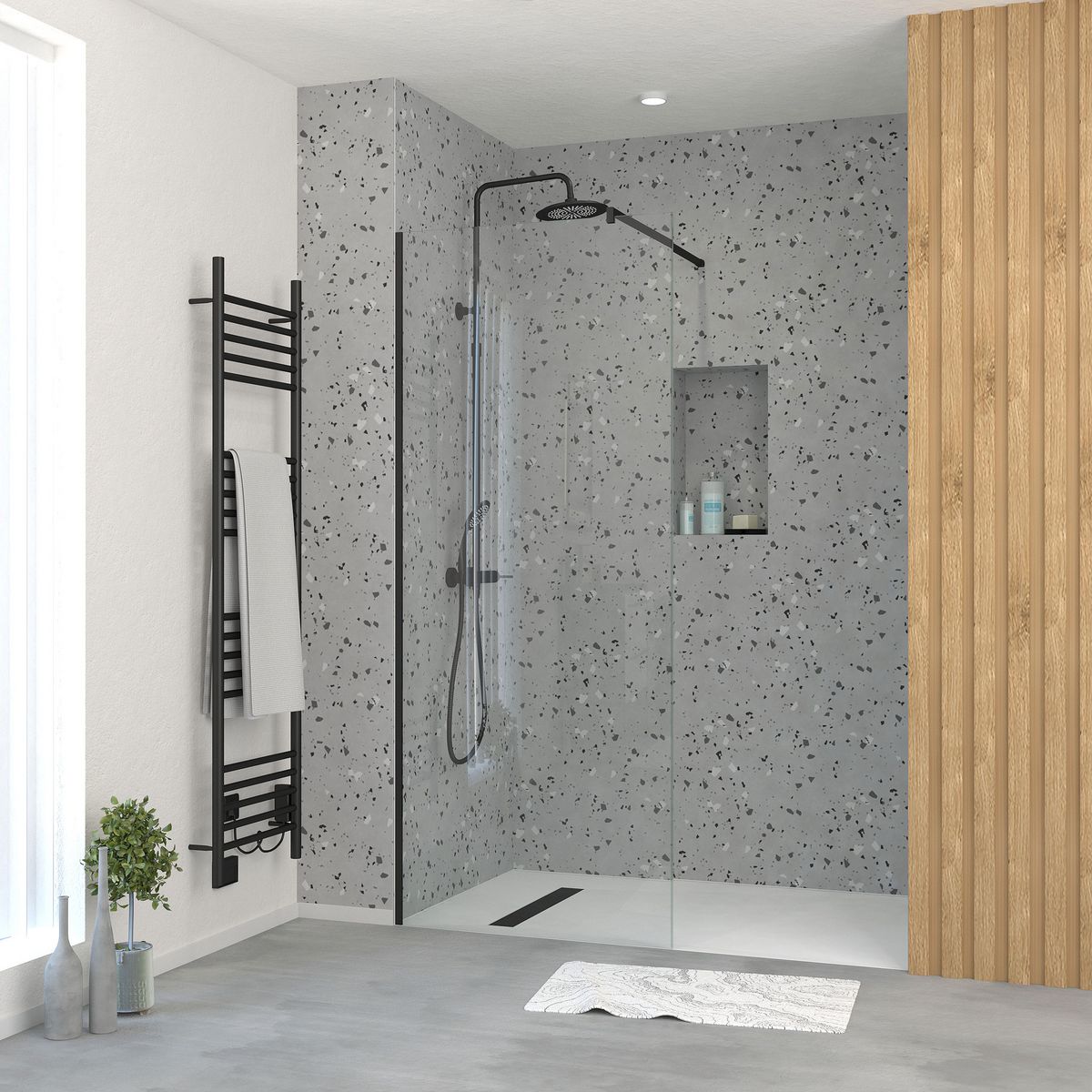 AURLANE Paroi de douche - Verre trempé avec finition chromée - 90x195 cm - ESSENTIEL NOIR