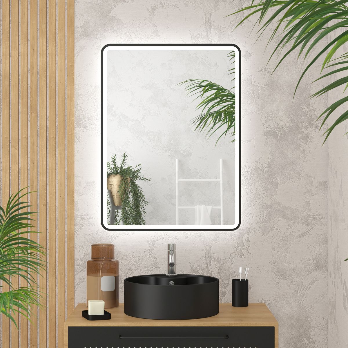 AURLANE Miroir START LED 60X80 - Noir