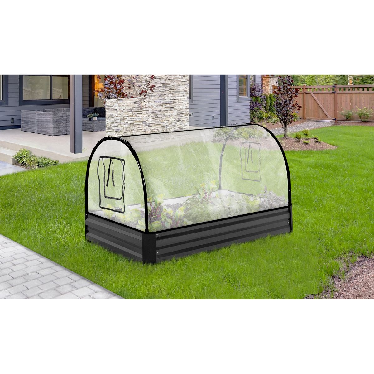 JARDIKT Carré potager avec serre - Métal/Polyéthylène - 115x80x20cm