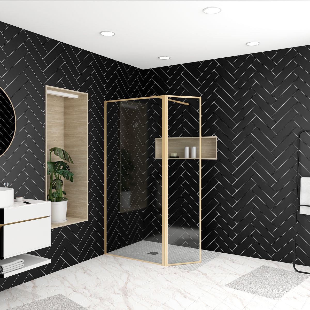 AURLANE Paroi de douche à l'italienne avec volet pivotant dorée 90 + 40 x 200 cm - GOLDEN EDGE 40+90