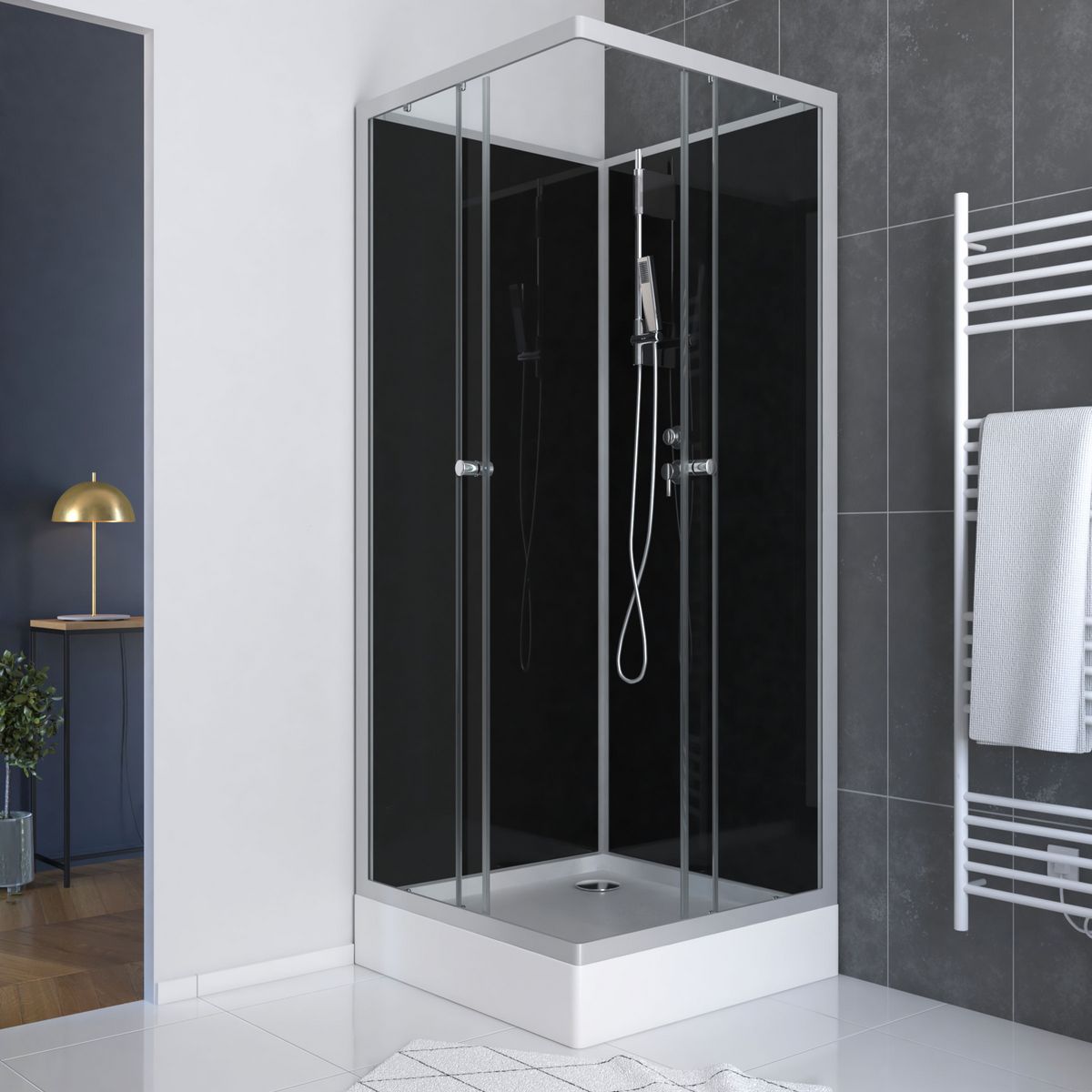 AURLANE Cabine de douche carrée grise 80x80 cm - SOFT 80