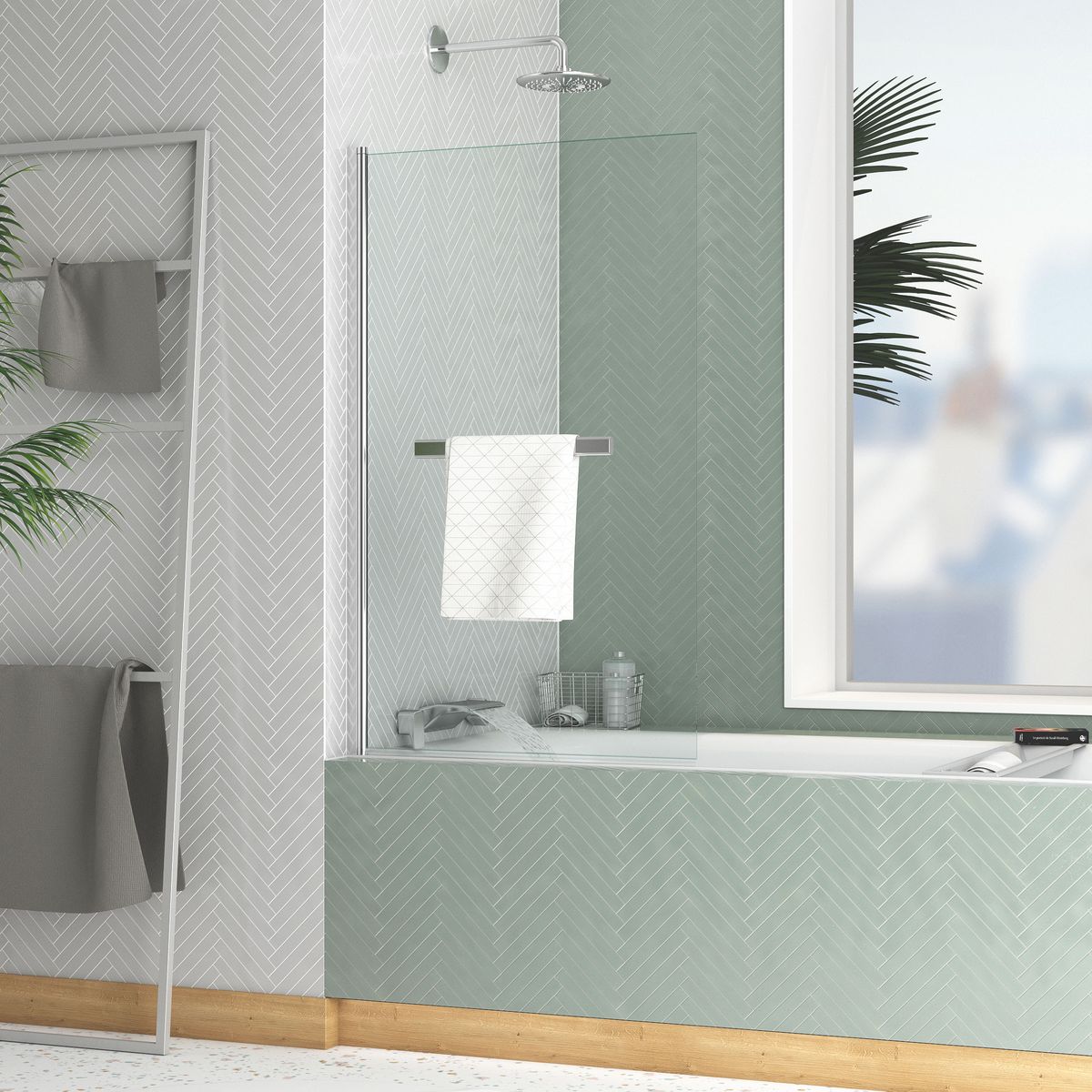 AURLANE Pare-baignoire rabattable gris chromé 70x120 cm - ESSENTIEL CHROME 120