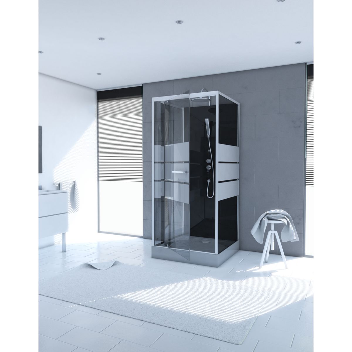 AURLANE Cabine de douche carrée 90x90 cm gris - STUDY 90