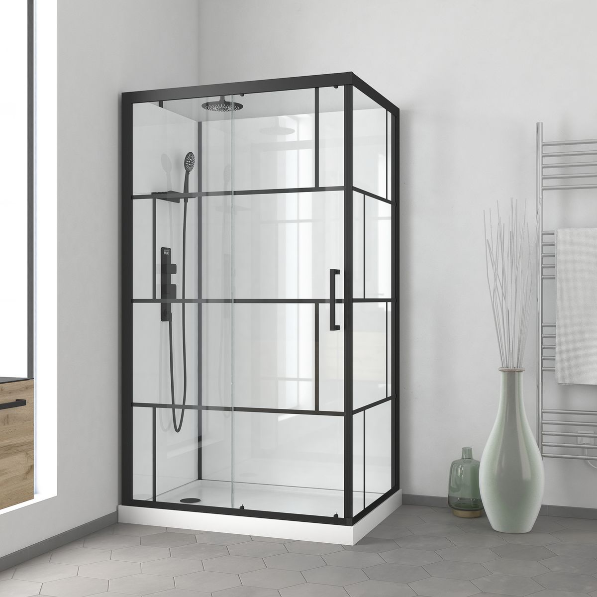 AURLANE Cabine de douche rectangle noire 80x110 cm - Receveur bas - GRAPHIC