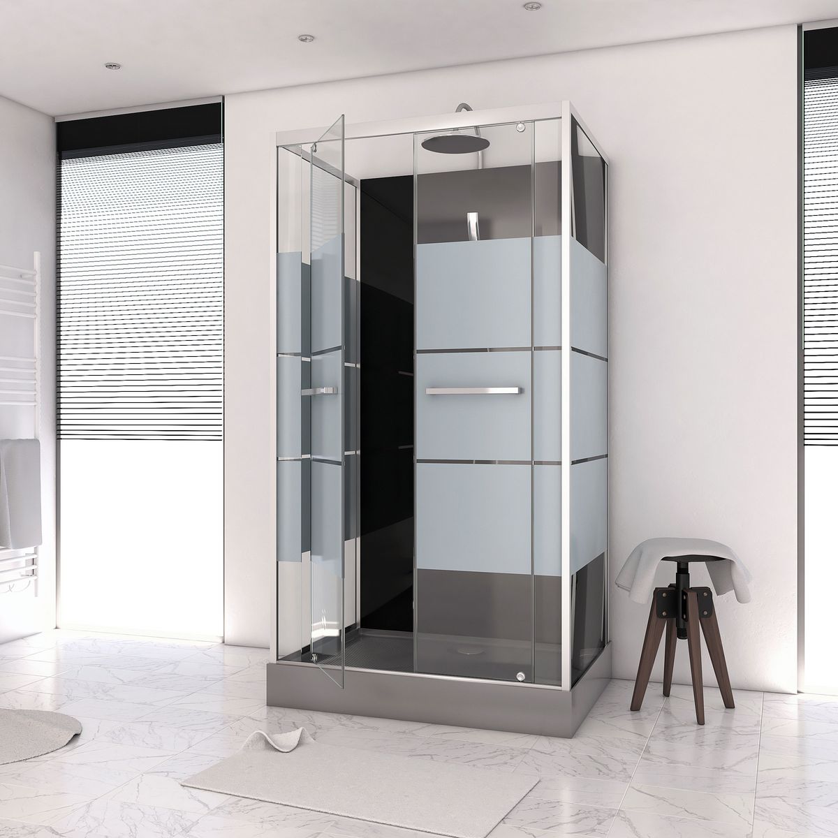 AURLANE Cabine de douche rectangle grise verre dépoli 110x80 cm - STUDY 110