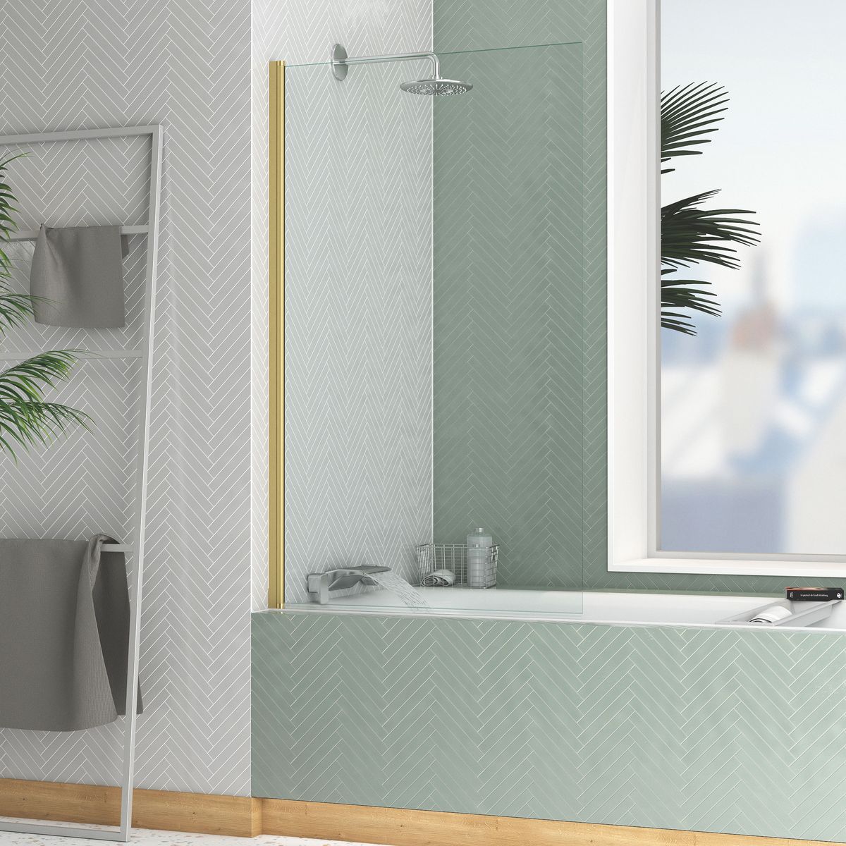 AURLANE Pare-baignoire rabattable doré 80x140 cm - ESSENTIEL 