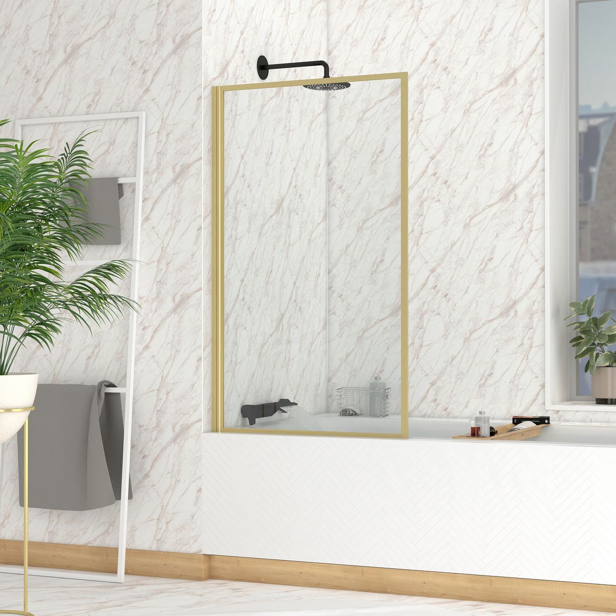 AURLANE Pare-baignoire rabattable doré 75x130 cm - ESSENTIEL 