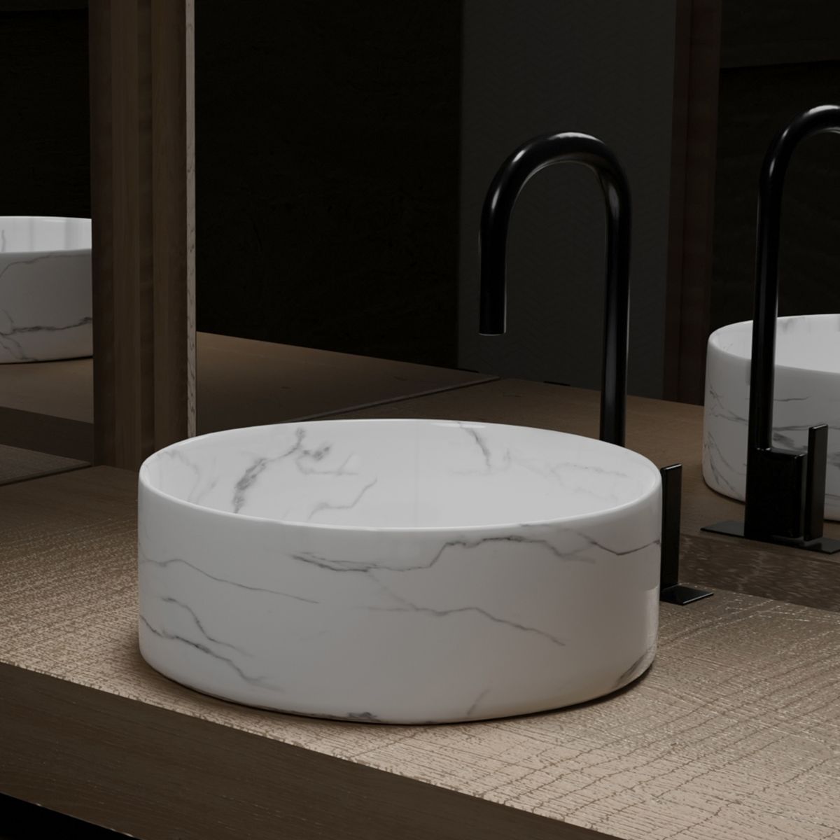 AURLANE Vasque à poser ronde - Céramique marbre