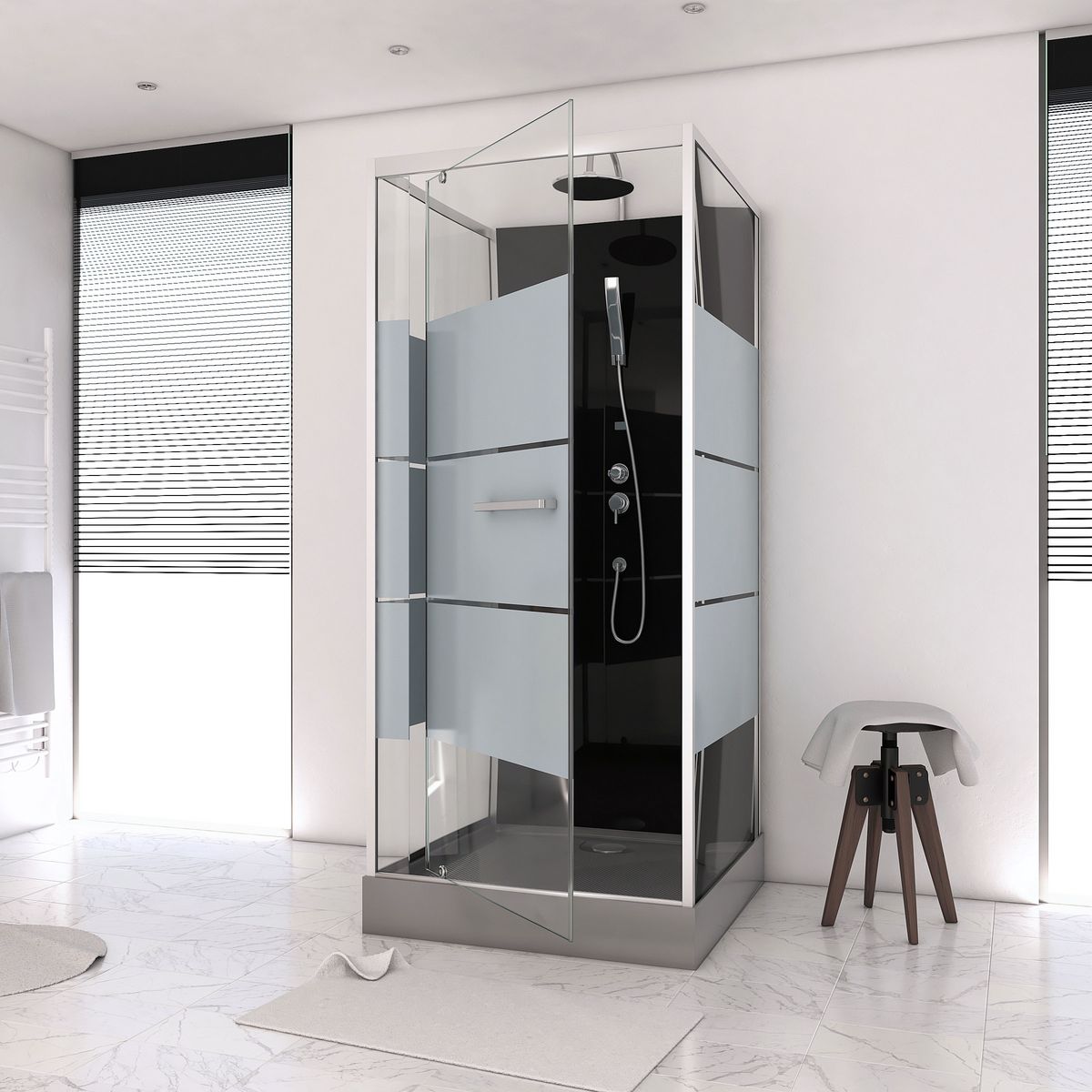 AURLANE Cabine de douche carrée grise verre dépoli 80x80 cm - STUDY 80