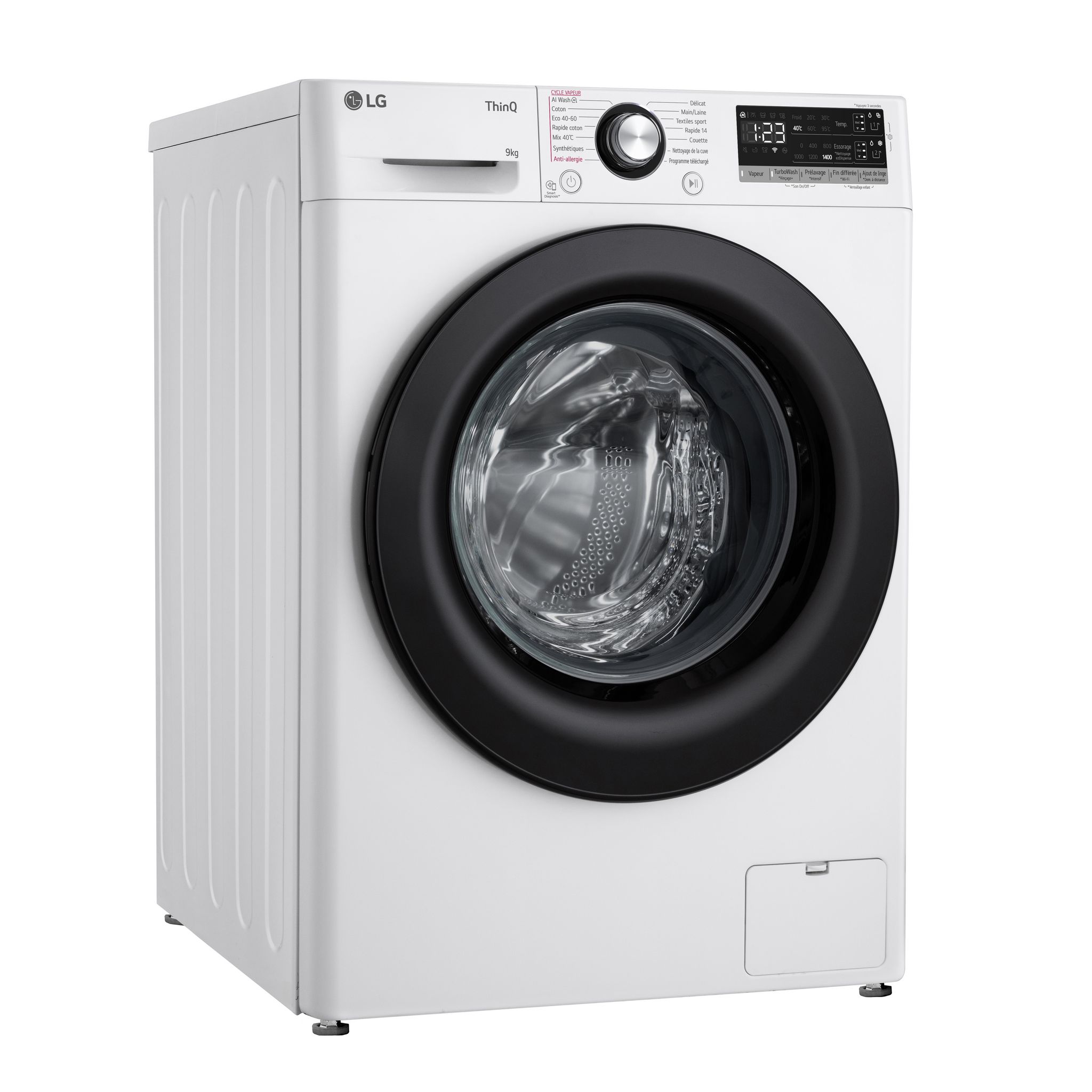 Voir la diapositive 2 : LG Lave linge hublot à induction F94R35WHSA, 9 kg, 1400 T/min, A