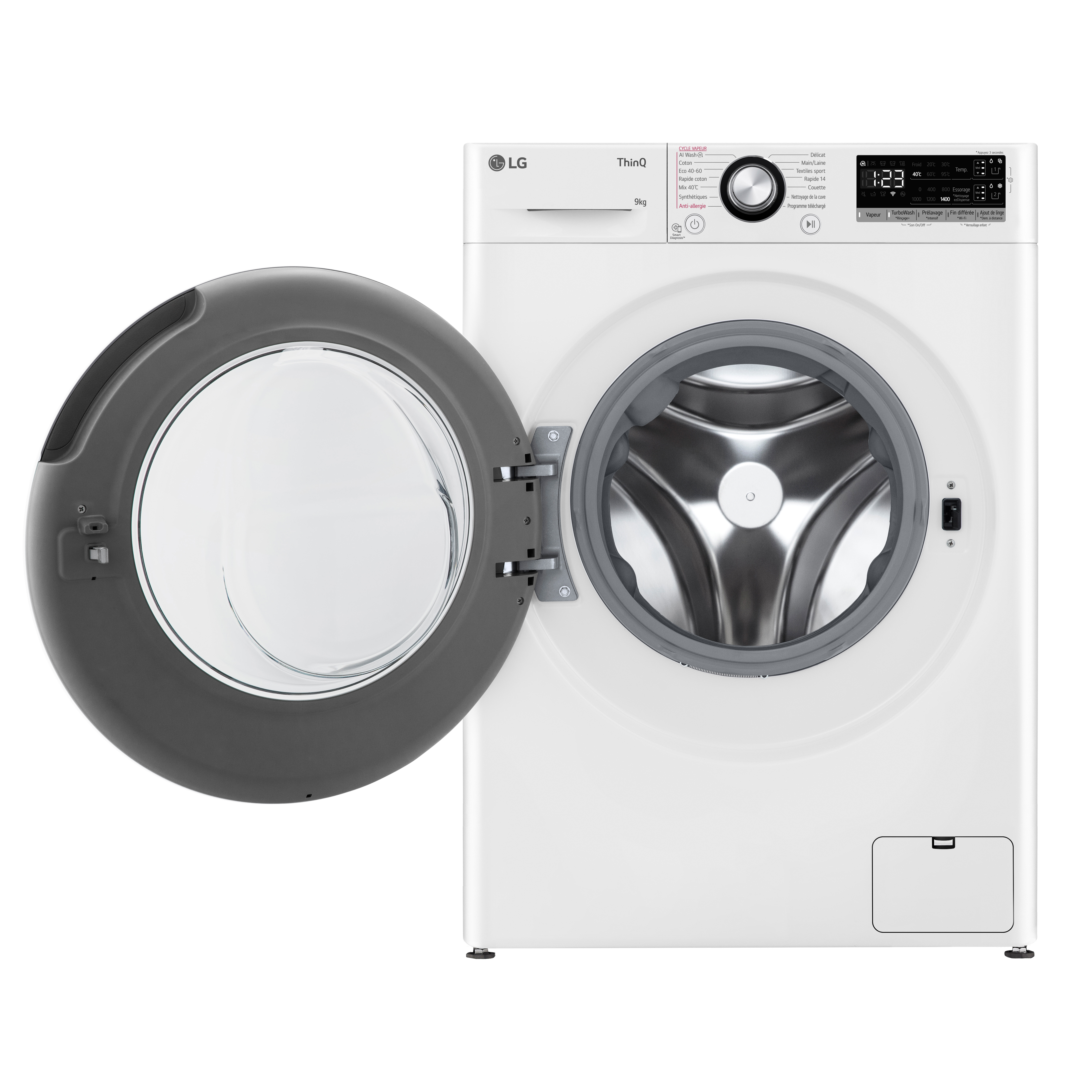 Voir la diapositive 3 : LG Lave linge hublot à induction F94R35WHSA, 9 kg, 1400 T/min, A