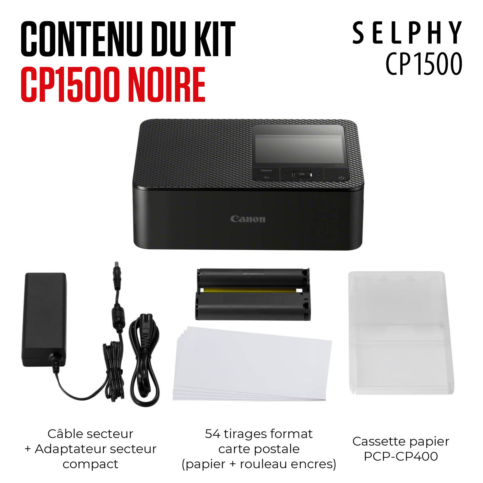 Voir la diapositive 8 : CANON Pack Imprimante photo portable Selphy couleur CP1500 Noir + 54 impressions
