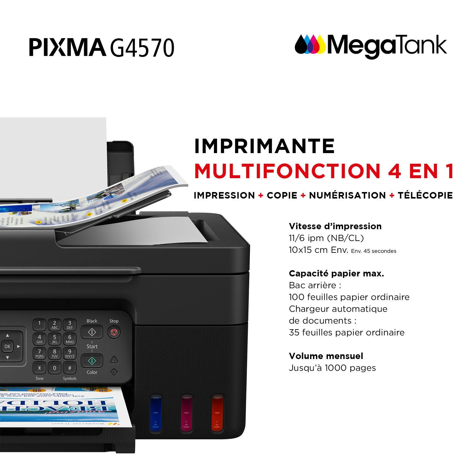 Voir la diapositive 2 : CANON Imprimante multifonctions MEGATANK G4570 - Noir