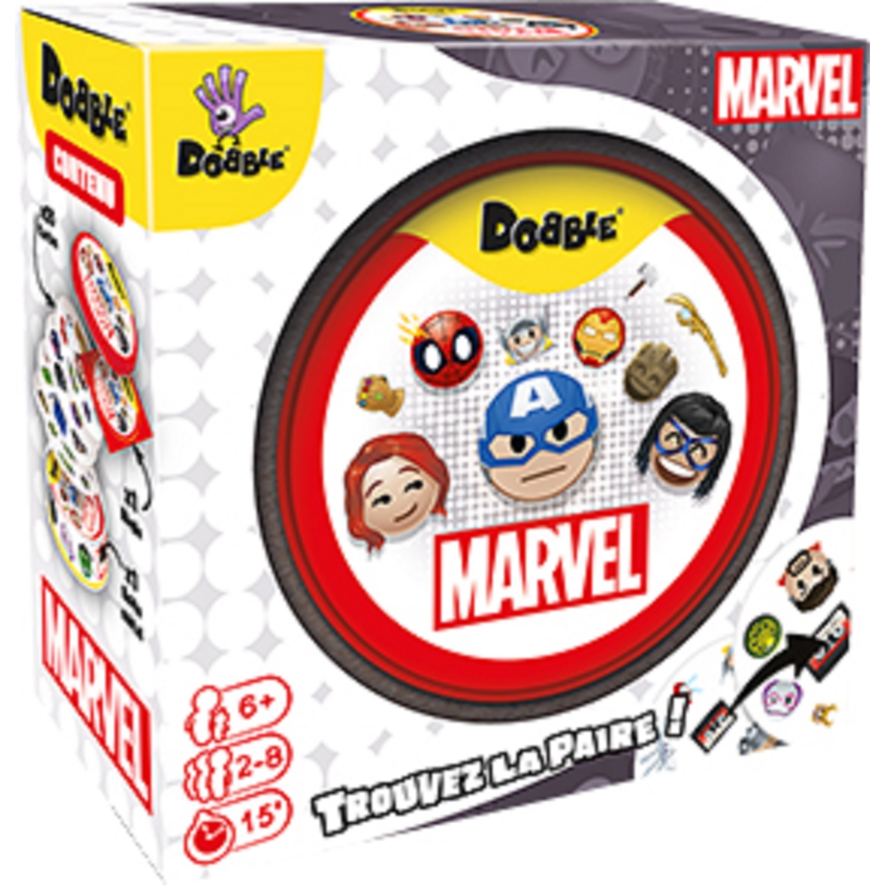 Voir la diapositive 2 : ASMODEE Jeu de cartes Dobble Marvel Emoji