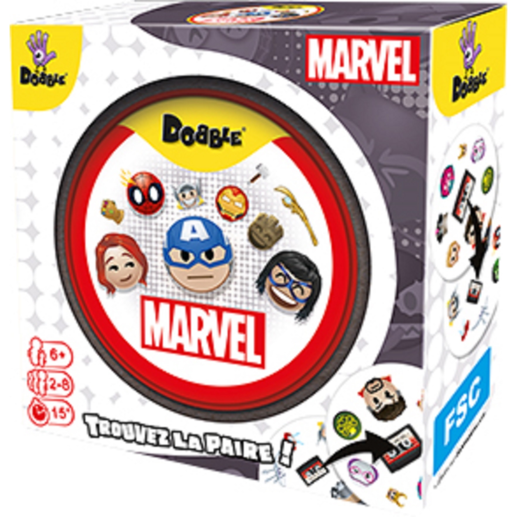 Voir la diapositive 3 : ASMODEE Jeu de cartes Dobble Marvel Emoji