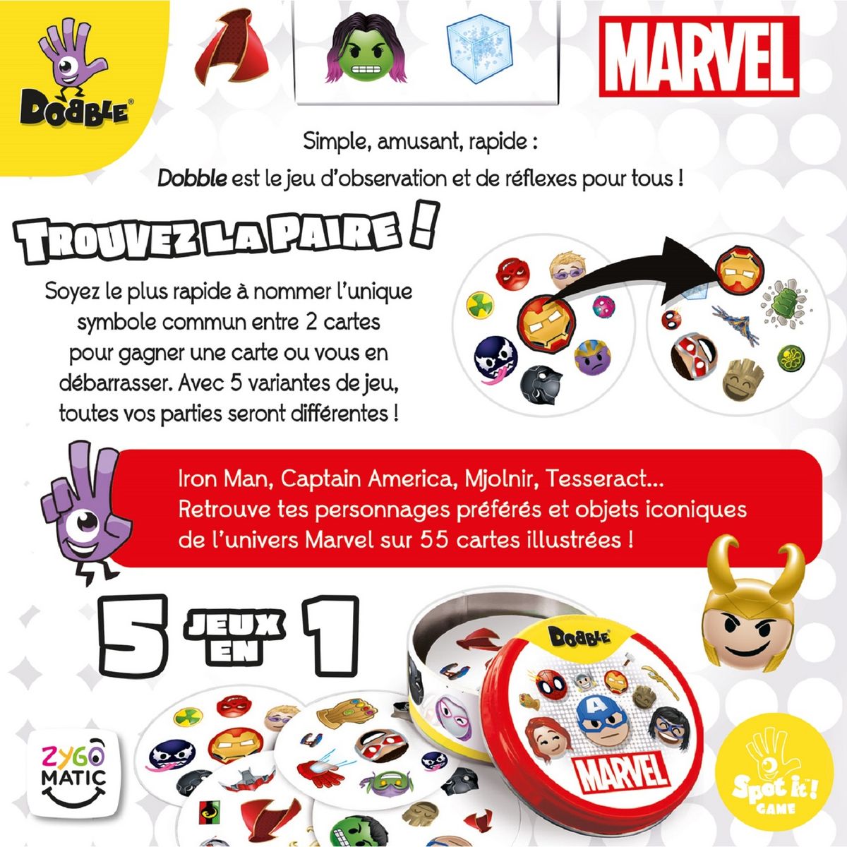 ASMODEE Jeu de cartes Dobble Marvel Emoji