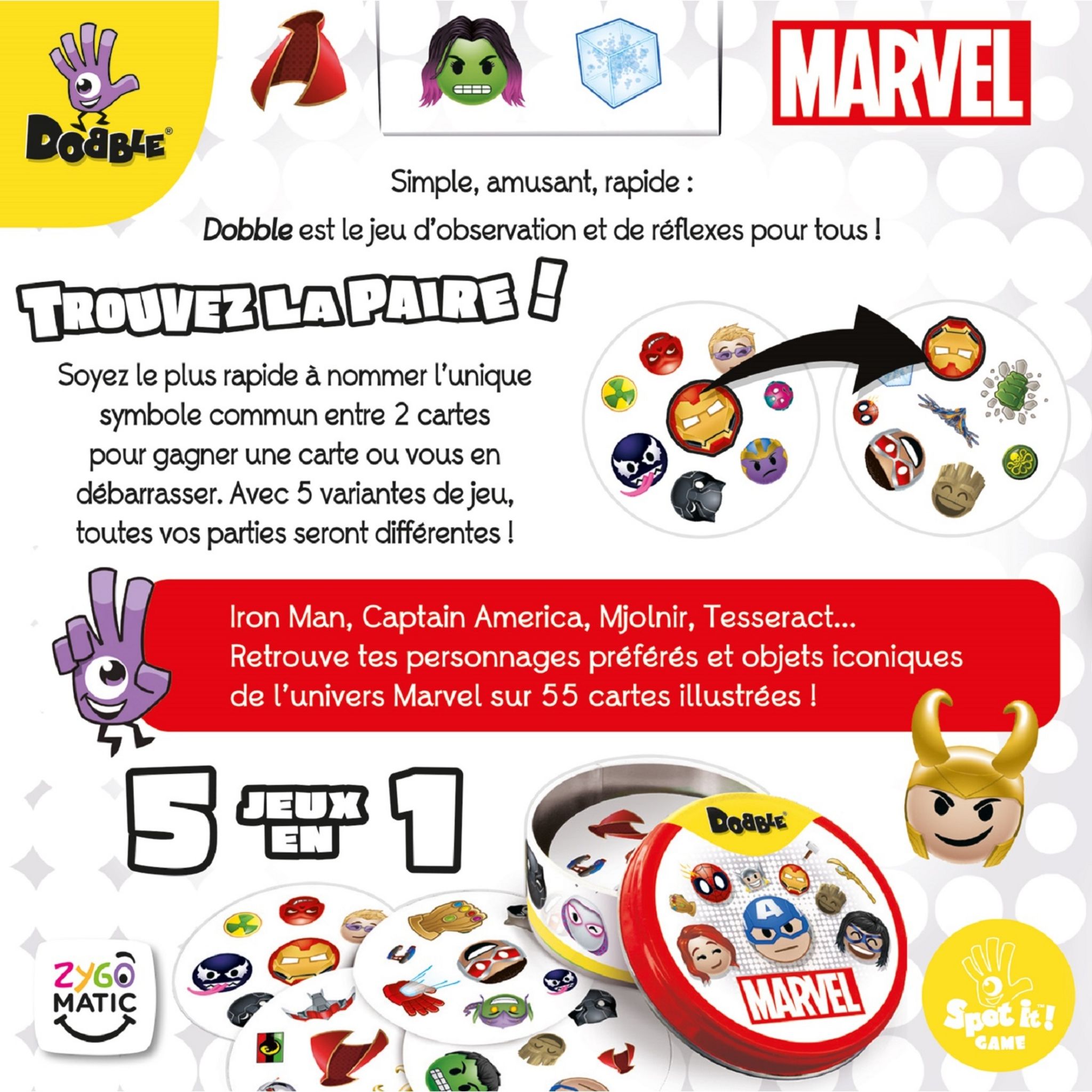 Voir la diapositive 4 : ASMODEE Jeu de cartes Dobble Marvel Emoji