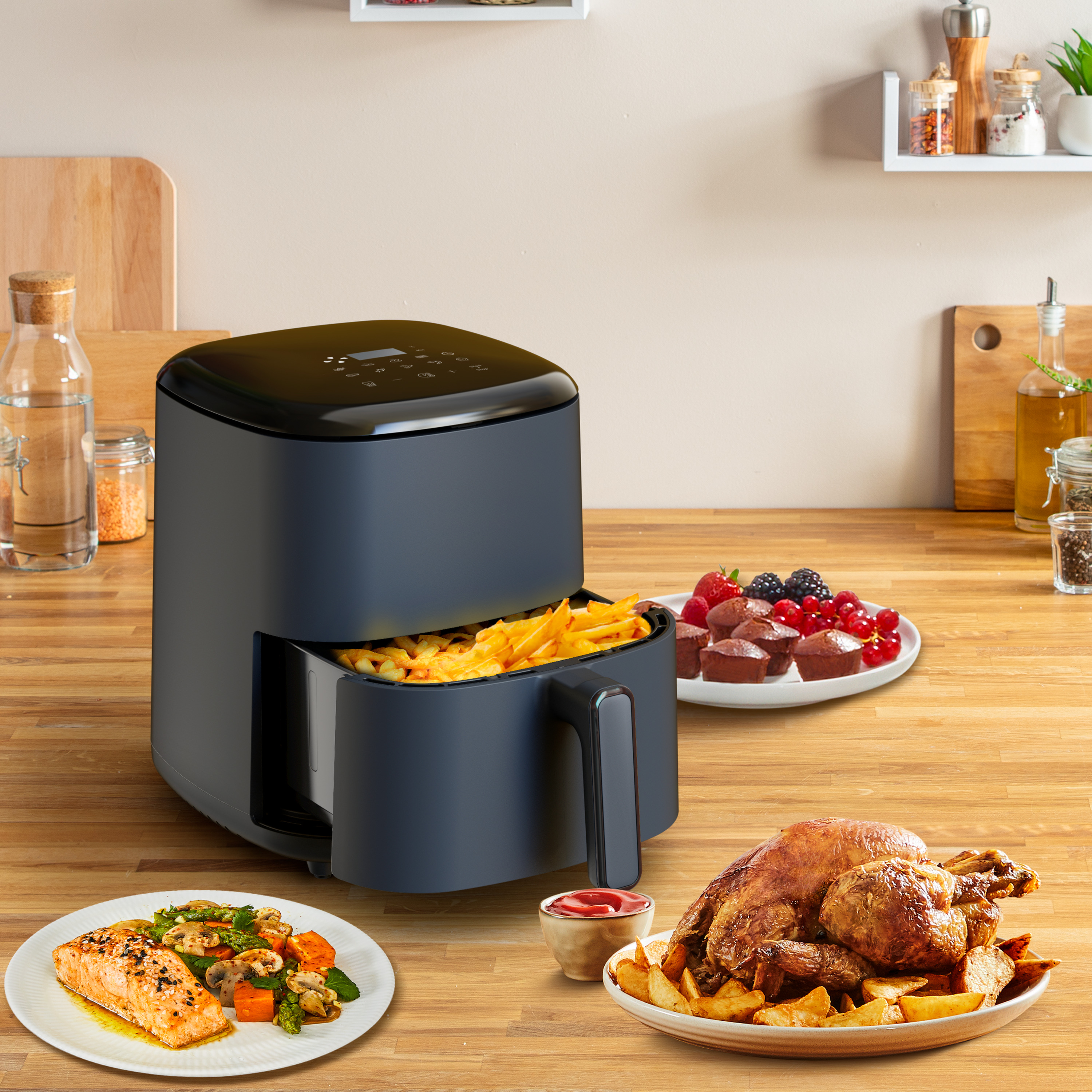 Voir la diapositive 6 : MOULINEX Friteuse sans huile à air chaud EZ245B20 - Noir