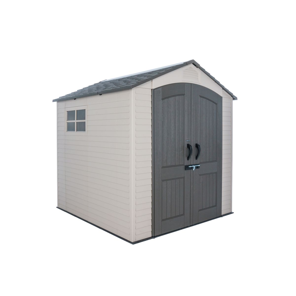 LIFETIME Abri résine PEHD imitation bardage grand volume avec plancher et toit 2 pentes / 4,57 m2