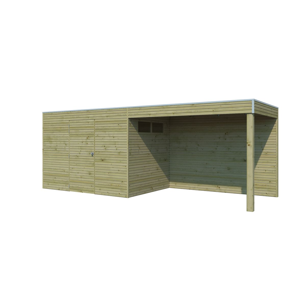 WOODLANDS Abri de jardin en bois QBH2 300X210 + extension 300 - traité autoclave en autoclave - 6m²
