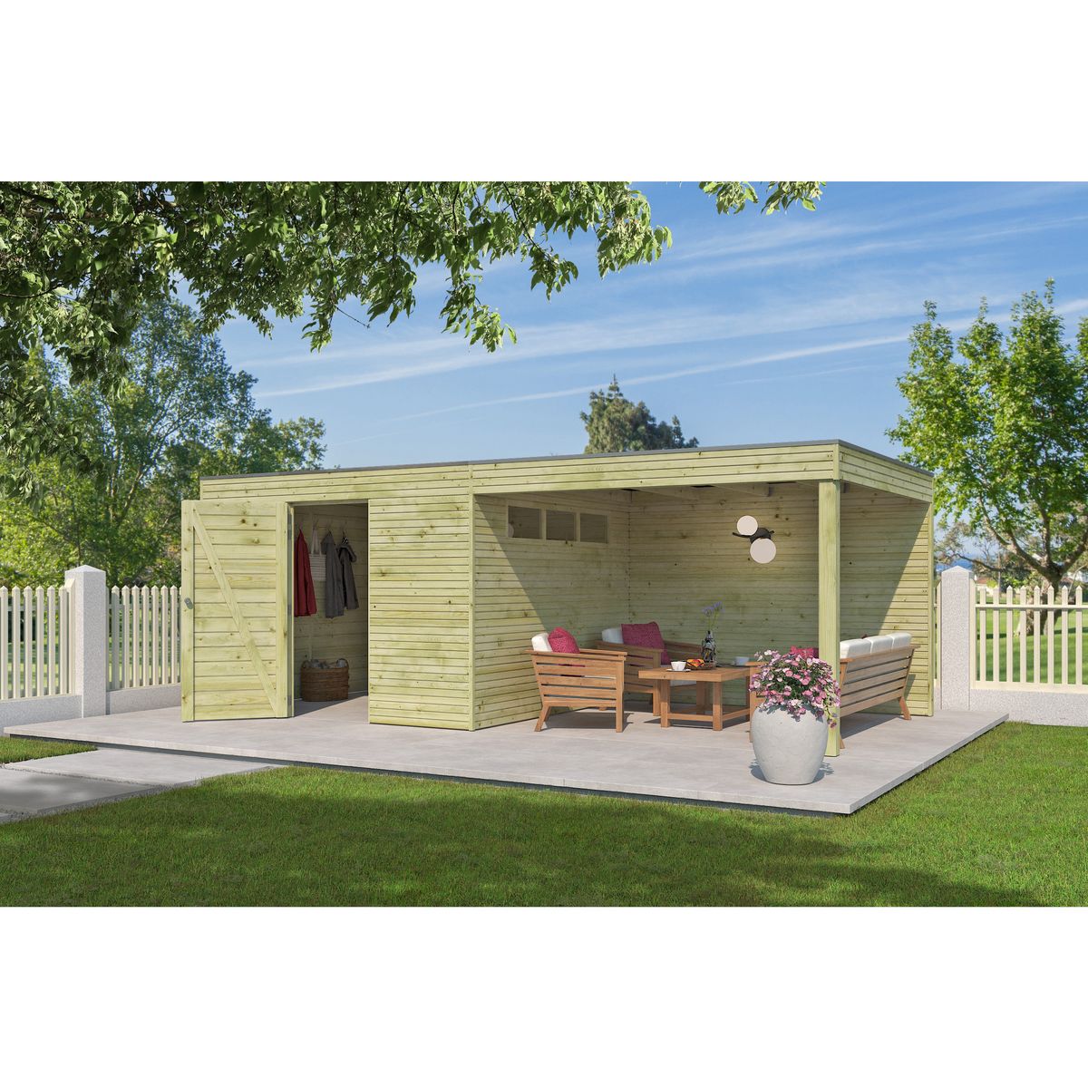 WOODLANDS Abri de jardin en bois QBH2 300X210 + extension 300 - traité autoclave en autoclave - 6m²