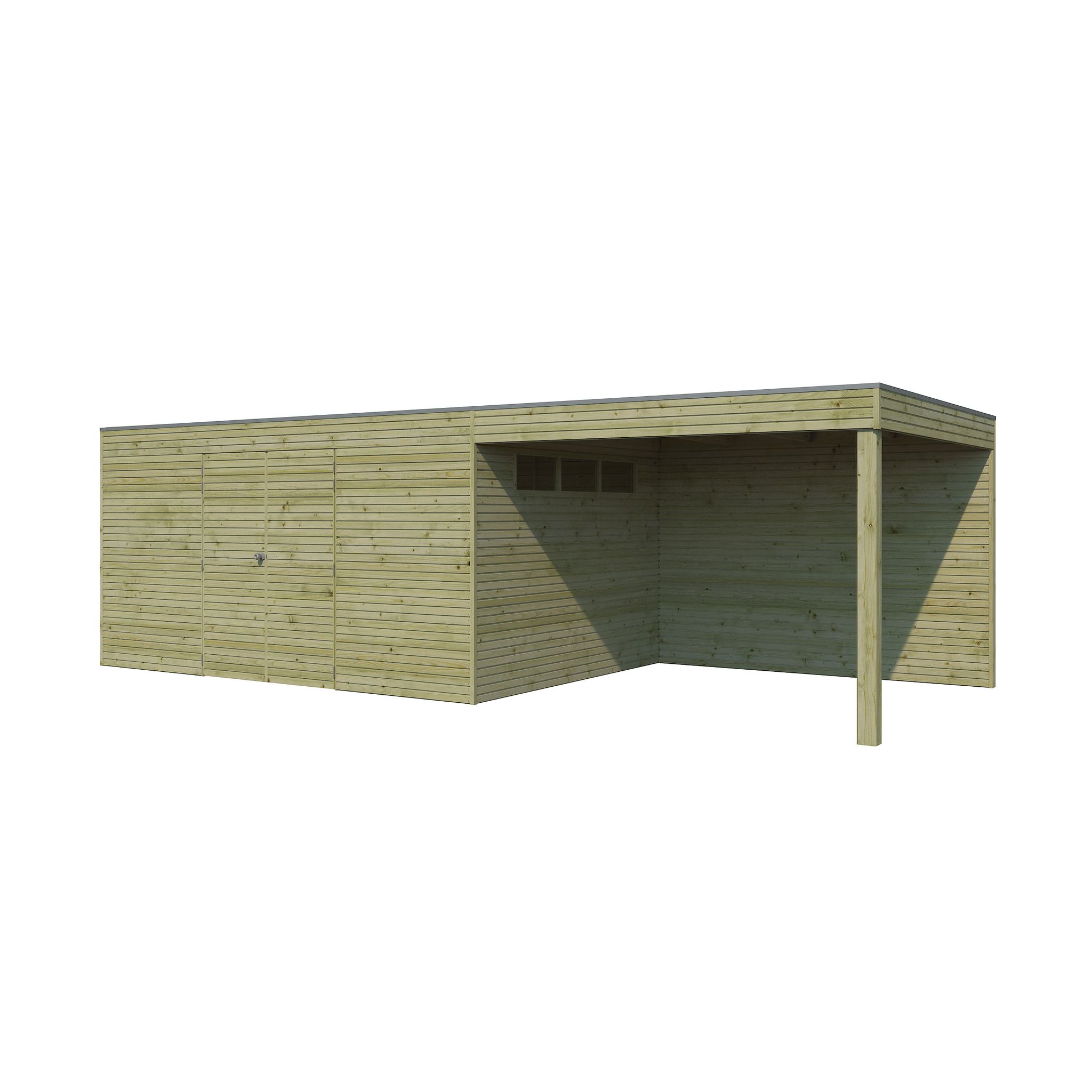Voir la diapositive 2 : WOODLANDS Abri de jardin en bois QBH2 420X300 + extension 300 - traité autoclave en autoclave - 12m2