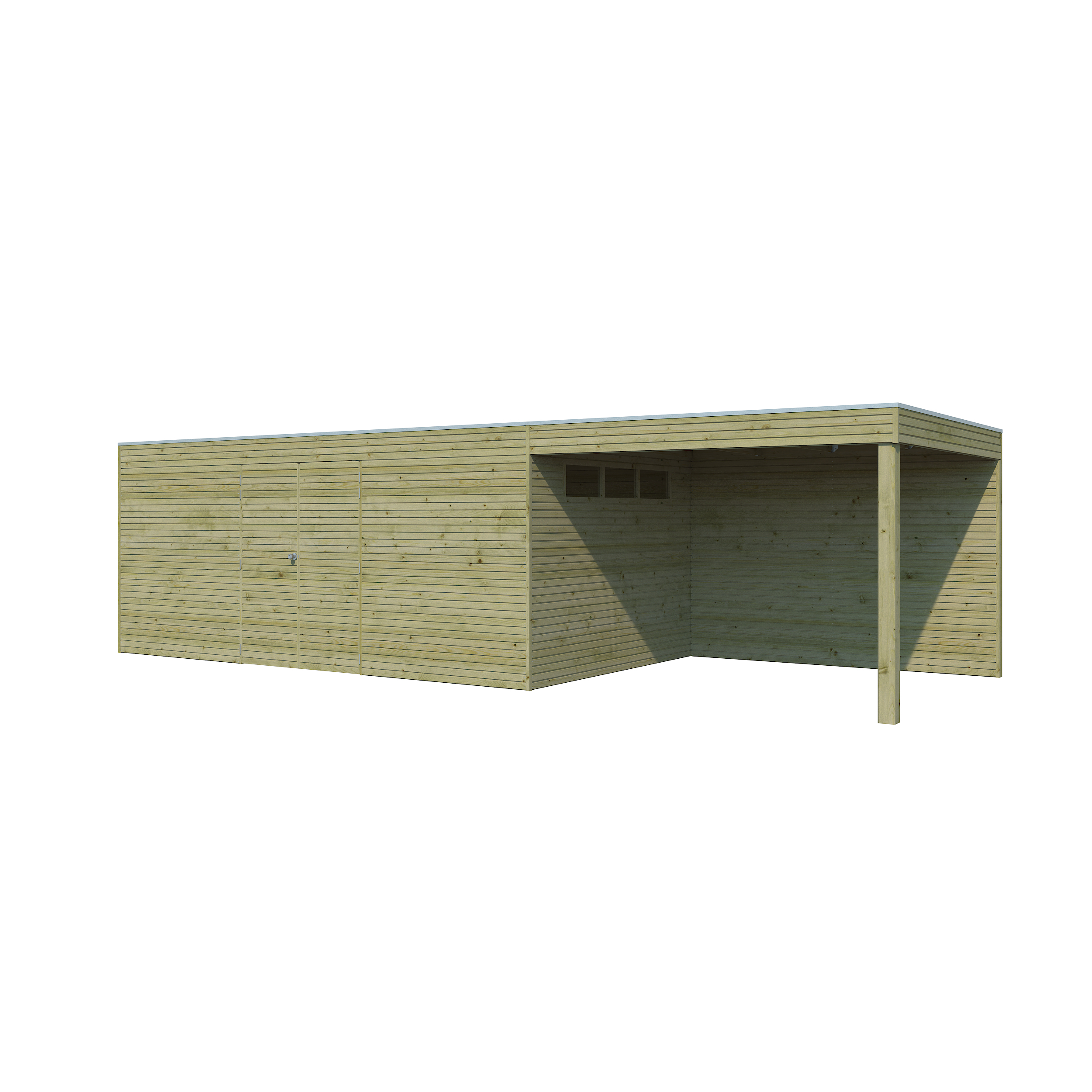 Voir la diapositive 2 : WOODLANDS Abri de jardin en bois QBH2 510X300 + extension 300 - traité autoclave en autoclave- 15m2