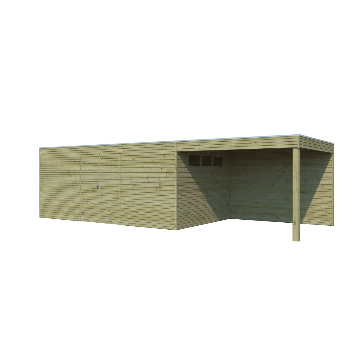 WOODLANDS Abri de jardin en bois QBH2 510X300 + extension 300 - traité autoclave en autoclave- 15m2