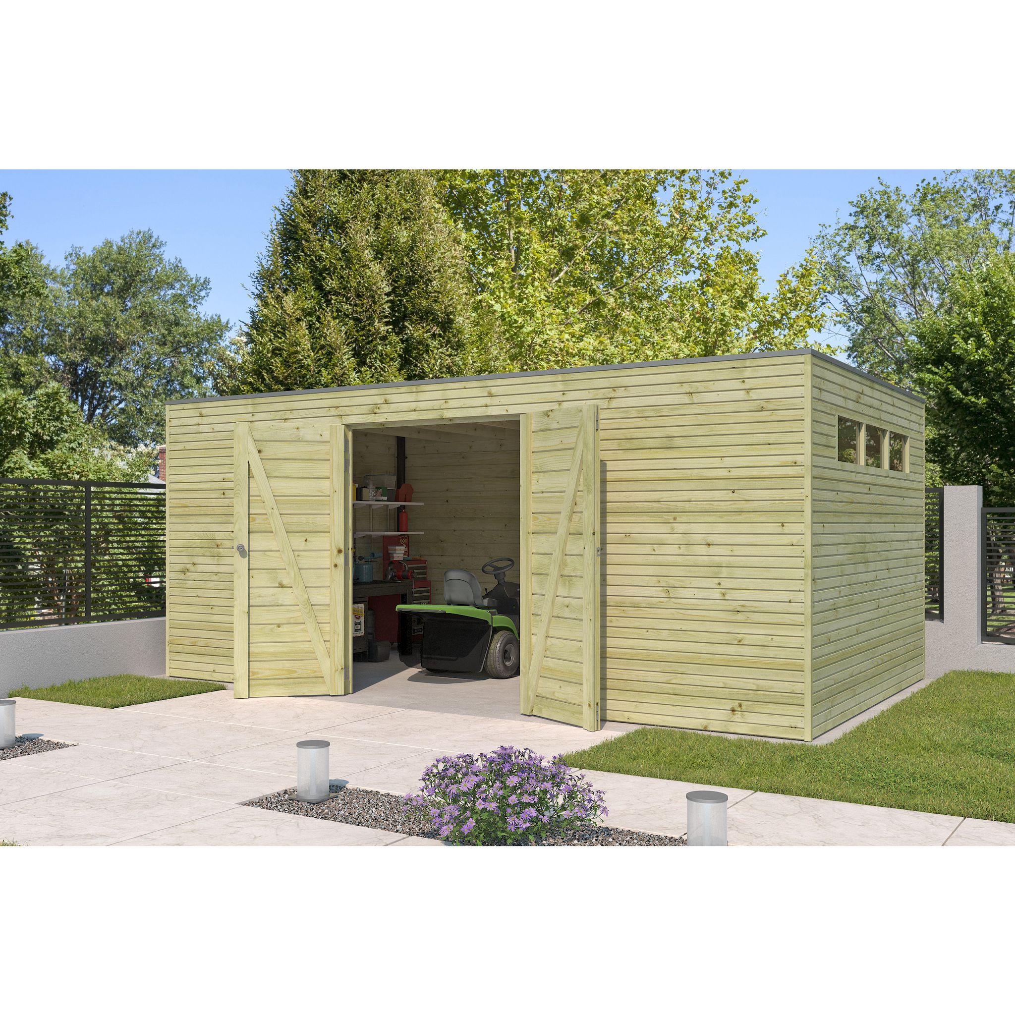 Voir la diapositive 4 : WOODLANDS Abri de jardin en bois QBH2 510X300 - traité autoclave en autoclave - 15m²